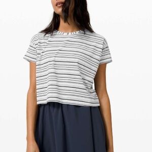 LULULEMON Cates Tee Cut Back Stripe White Black